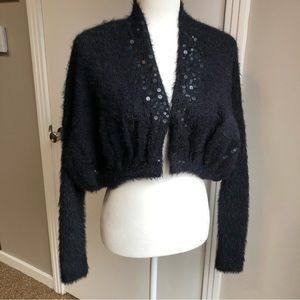 Knitted&Knotted for Anthropologie navy bolero sweater sequin trim size S EUC